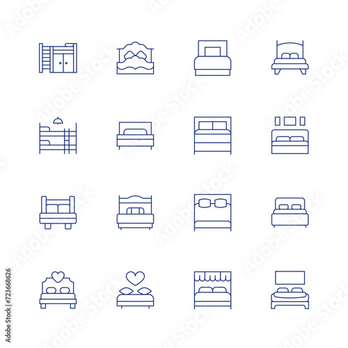 Bedroom line icon set on transparent background with editable stroke. Containing bunkbed, doublebed, bed, singlebed, canopybed, bedroom.
