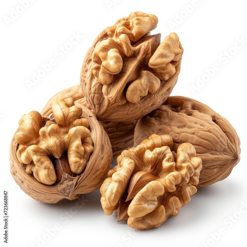 Walnuts Their Hard Brown Shells Nuts On White Background, Illustrations Images