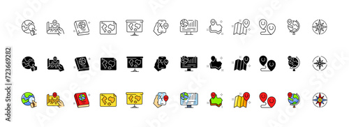 Map icon set. Collection of navigation icons. Linear, silhouette and flat style. Vector icons