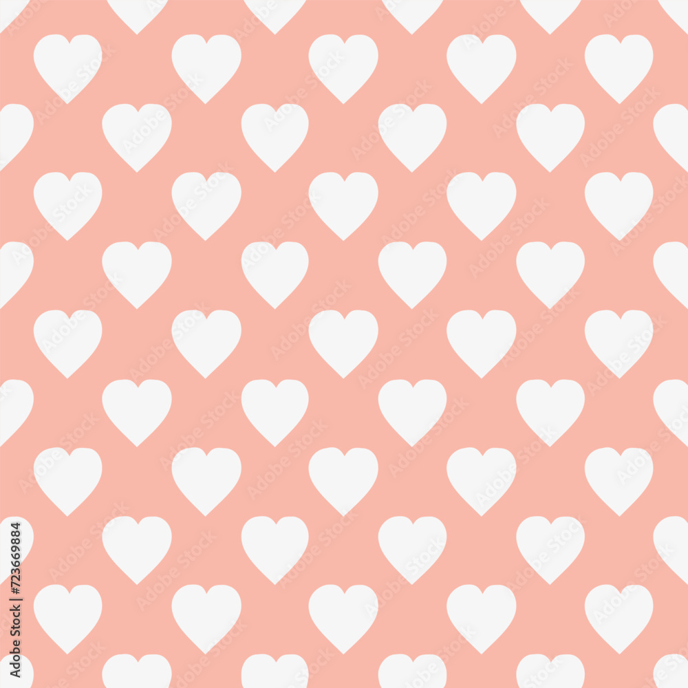 Pattern with white hearts on a pink background. Style for print on fabric, gift wrap, web backgrounds, scrap booking, patchwork  Vector illustration Seamless background
