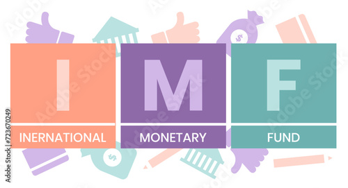 IMF - International Monetary Fund acronym. business concept background. vector illustration concept with keywords and icons. lettering illustration with icons for web banner, flyer, landing page