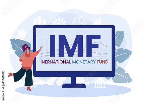 IMF - International Monetary Fund acronym. business concept background. vector illustration concept with keywords and icons. lettering illustration with icons for web banner, flyer, landing page