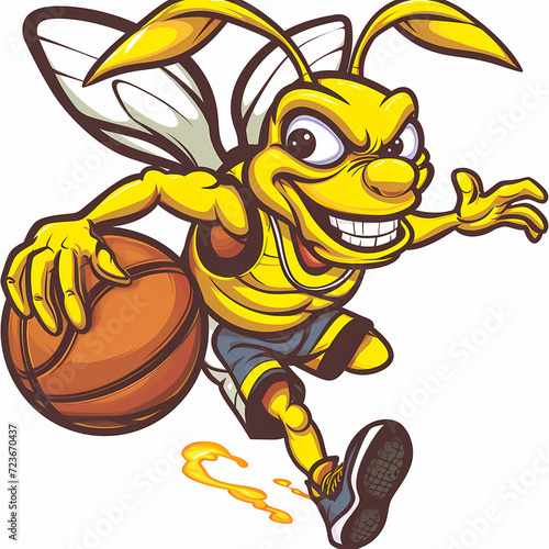 bee cartoon playing basketball