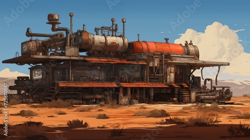 Steampunk house in the desert. Digital concept, illustration painting.