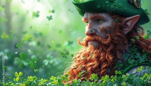 St. Patrick's Day Celebration: A Shaggy-Haired Man in a Green Hat and Clover Shirt Generative AI