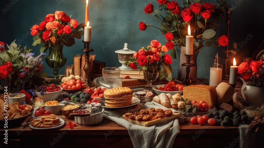 Valentine table setting with decorations isolated on white Valentine table setting with decorations isolated on white