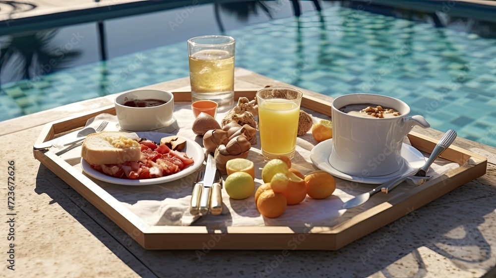 Floating breakfast on pool