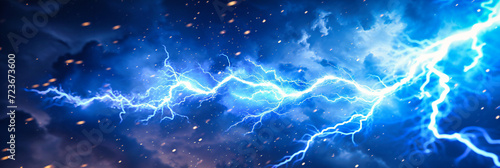 Lightning Thunder Light Electricity Flash Night Powerful Storm, Bright Bolt Energy Thunderstorm Strike Danger Nature Weather Charge Blue