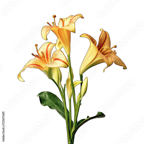 yellow trumpet lily flower isolated on white