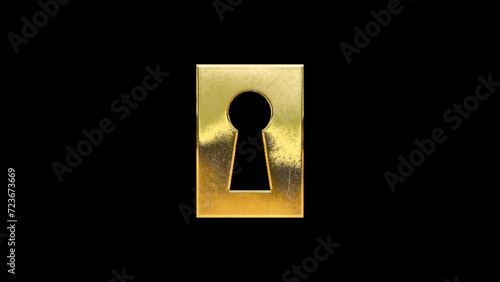 Keyhole lock enter open gold sign icon isolated on black background cut out