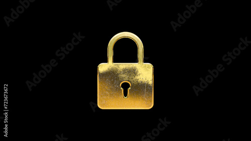 Closed lock padlock gold sign icon isolated on black background cut out