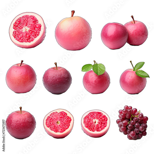 Set of red juicy fruits isolated on white background