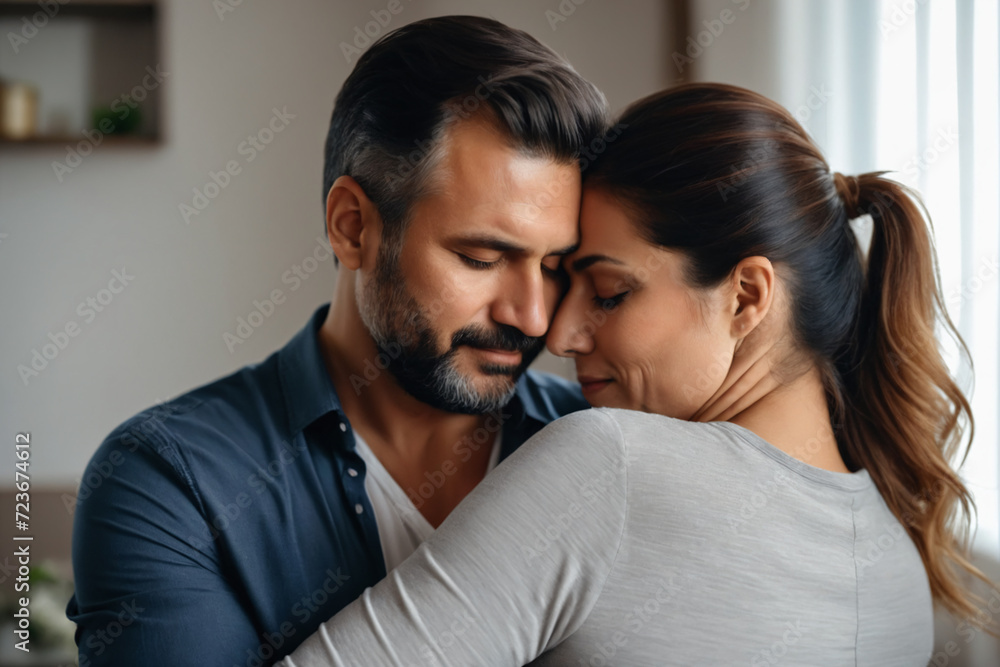 Loving couple comforting, caressing and hugging Loving couple comforting, caressing and hugging