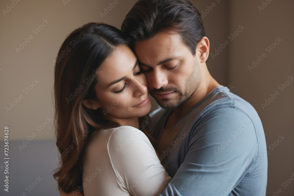 Loving couple comforting, caressing and hugging Loving couple comforting, caressing and hugging