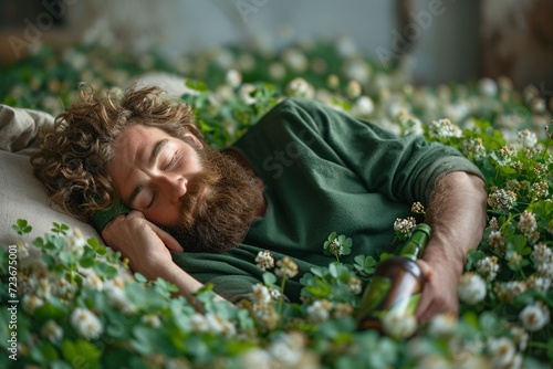 Beer-loving Beardie Basks in Blossoms Generative AI photo