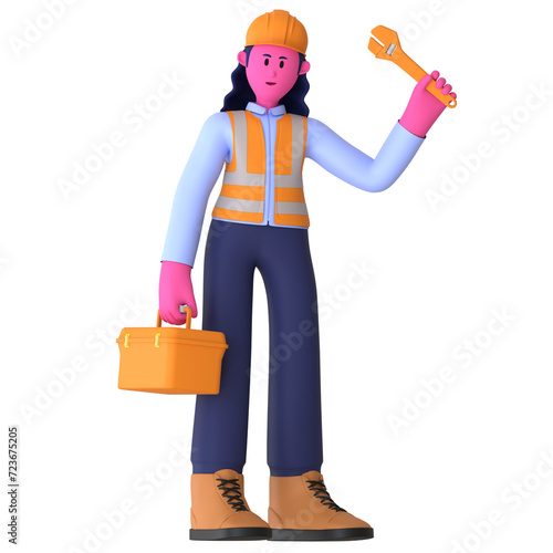 Girl Bring Tools Kits Construction Worker 3D © kerismaker