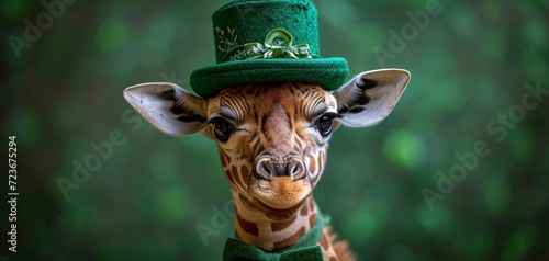 St. Patrick's Day Giraffe: A Leprechaun Hat and Green Clover Generative AI