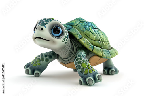 An enchanting 3D illustration of a cartoon-style baby turtle