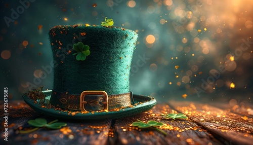 Shamrock-Inspired Hat with Gold Leaf Decoration Generative AI