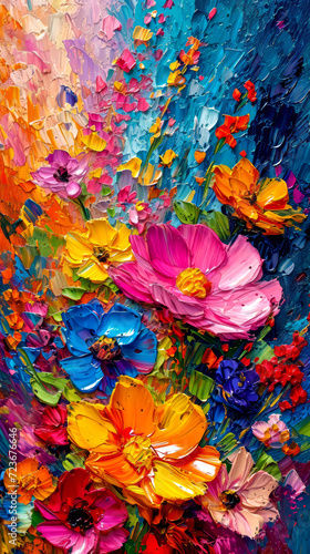Oil painting of flowers. Abstract art background. Colorful flowers.