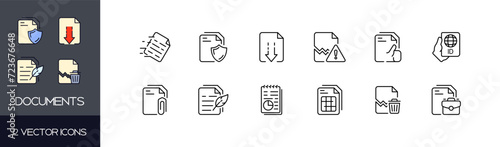 Documents icon set. Linear style. Vector icons