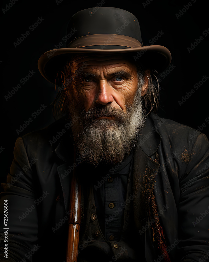 Old and Wise Man Wearing a Cowboy Hat Old and Wise Man Wearing a Cowboy Hat