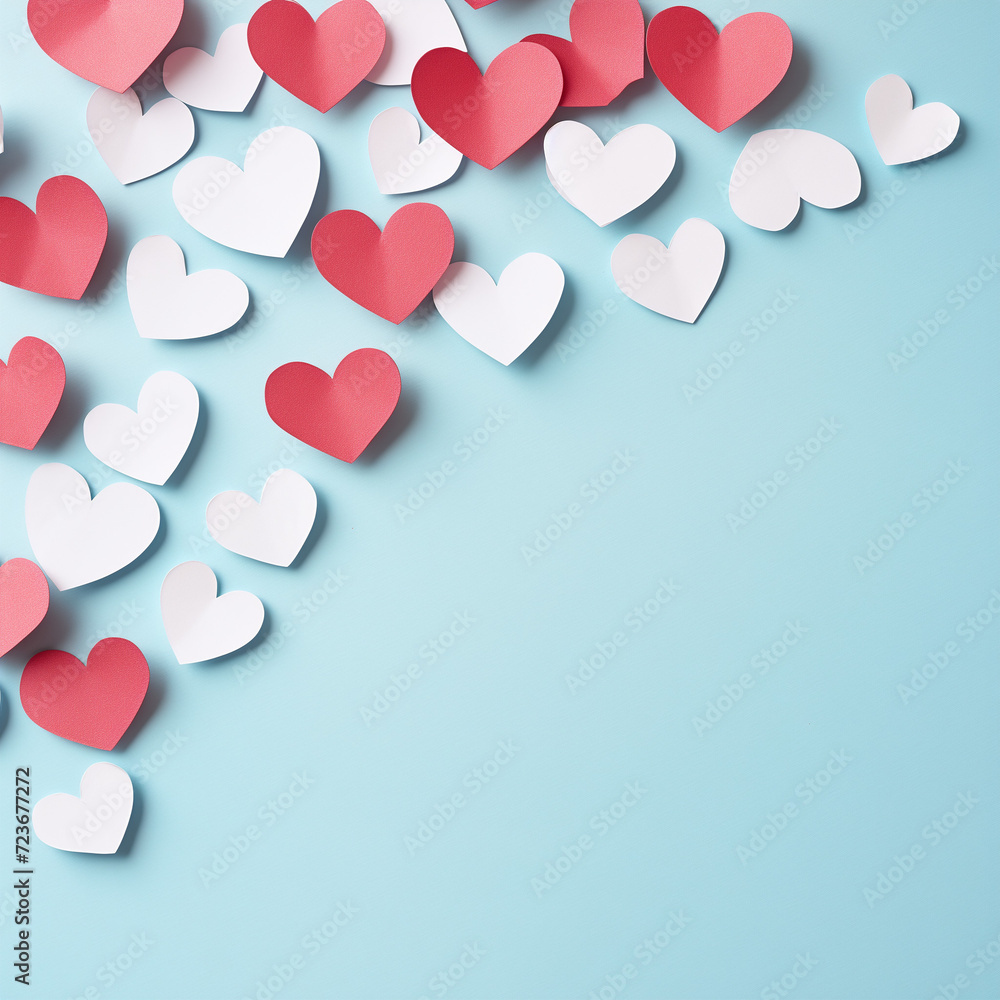 A sweet and heartfelt display of love, these paper hearts on a vibrant blue background evoke feelings of romance and confectionery delights, perfect for celebrating valentine's day