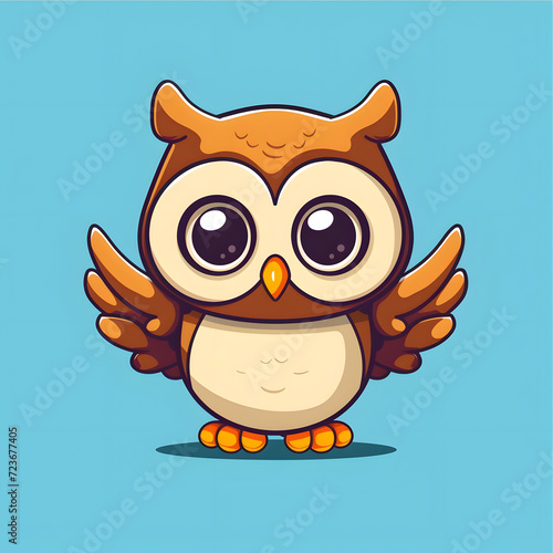 cute owl character isolated on blue background. photo