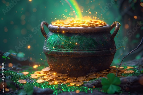 Golden Pot of Coins: A Rainbow of Wealth and Fortune Generative AI