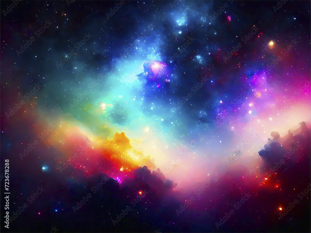 Cosmic space background with stars and nebula. Vector illustration.