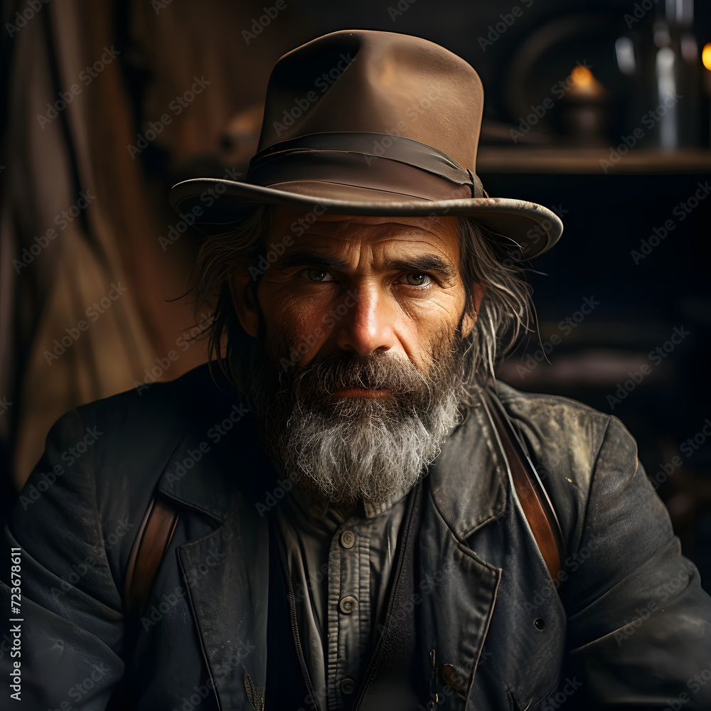 Old and Wise Man Wearing a Cowboy Hat Old and Wise Man Wearing a Cowboy Hat