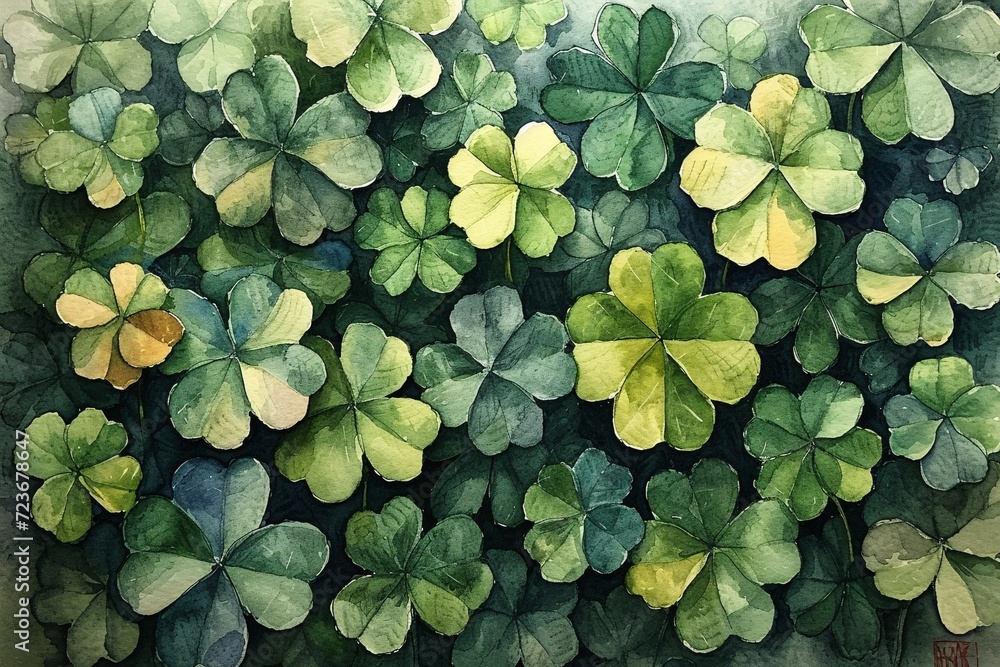 Obraz premium St. Patrick's Day Shamrock Artwork: A Colorful and Vibrant Display of Clover Leaves Generative AI
