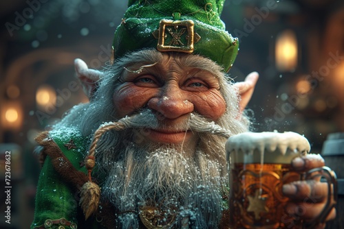 Fantasy Elf Smiling at Camera with Beer in Hand Generative AI photo