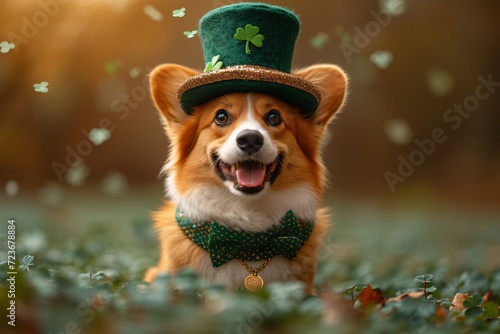 St. Patrick's Day Celebration: A Cute Corgi in a Shamrock Hat Generative AI