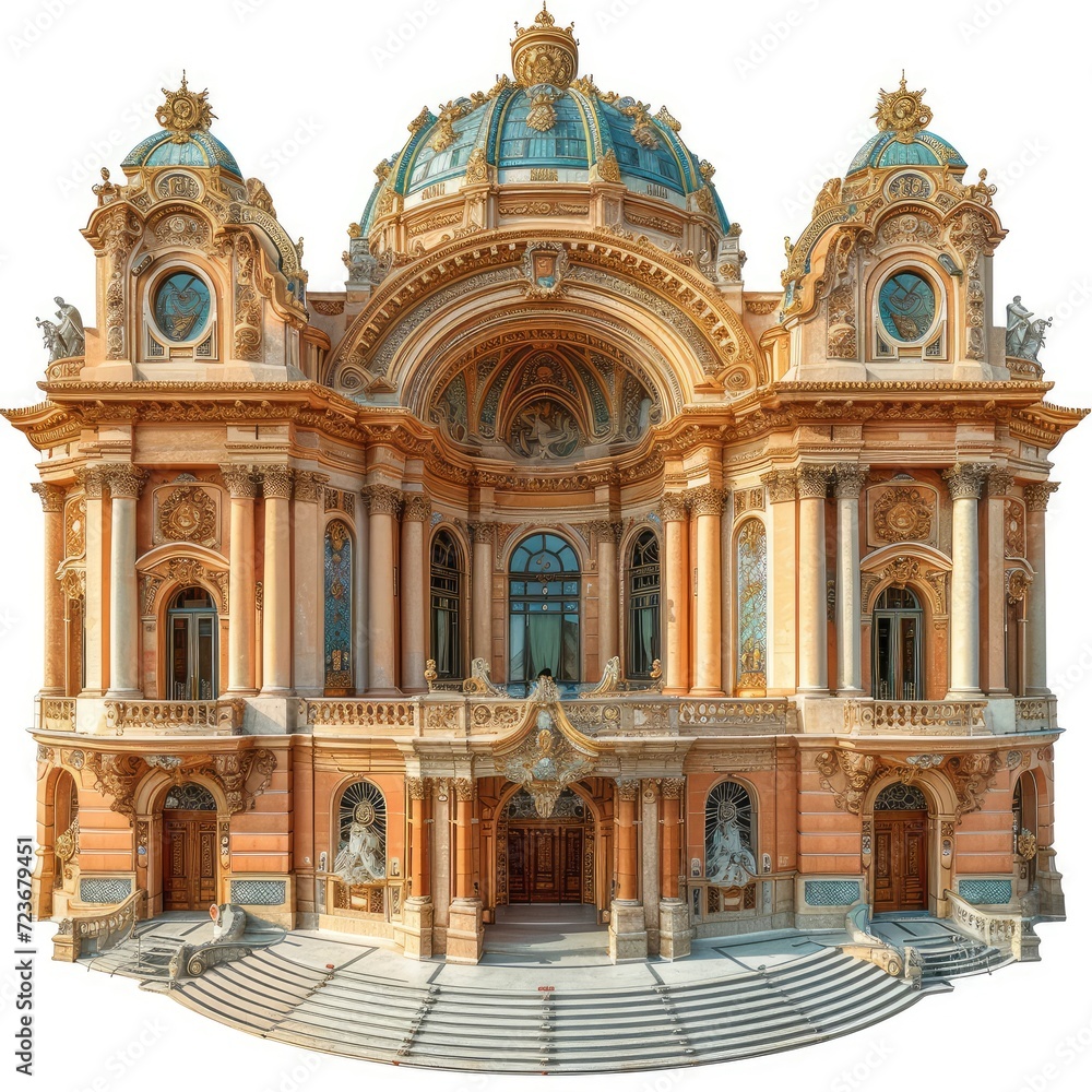 Sicilian Palermo Opera House Old Architecture On White Background, Illustrations Images