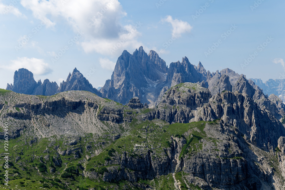 View of Cadini di Misurina mountains in Dolomites, Italy.