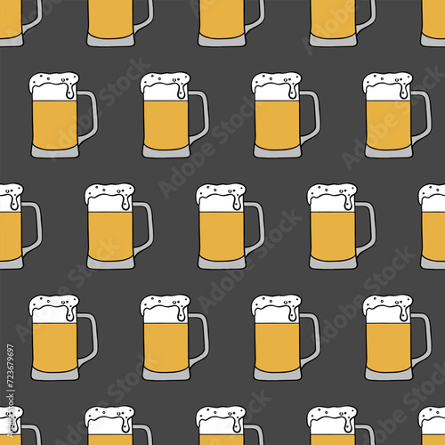 Vector simple bright beer mug seamless pattern