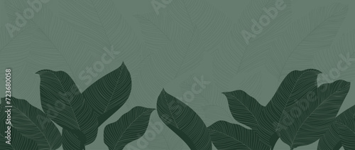 Abstract foliage botanical background vector. Green wallpaper of tropical plants, leaf branches, leaves, line art. Foliage design for banner, prints, decor, wall art, decoration.