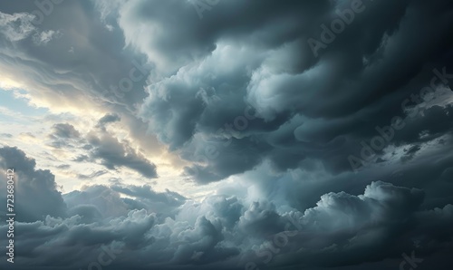cloudy sky, grey sky with clouds, bad weather, rainy day, winter day during a storm, sky background with clouds, dark clouds, Generative AI  photo