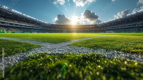 Sunlit Stadium: A Glorious Green Field Generative AI photo