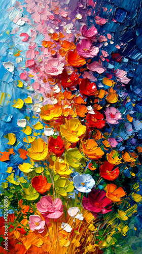 Oil painting of flowers. Abstract art background. Colorful flowers. © suwandee