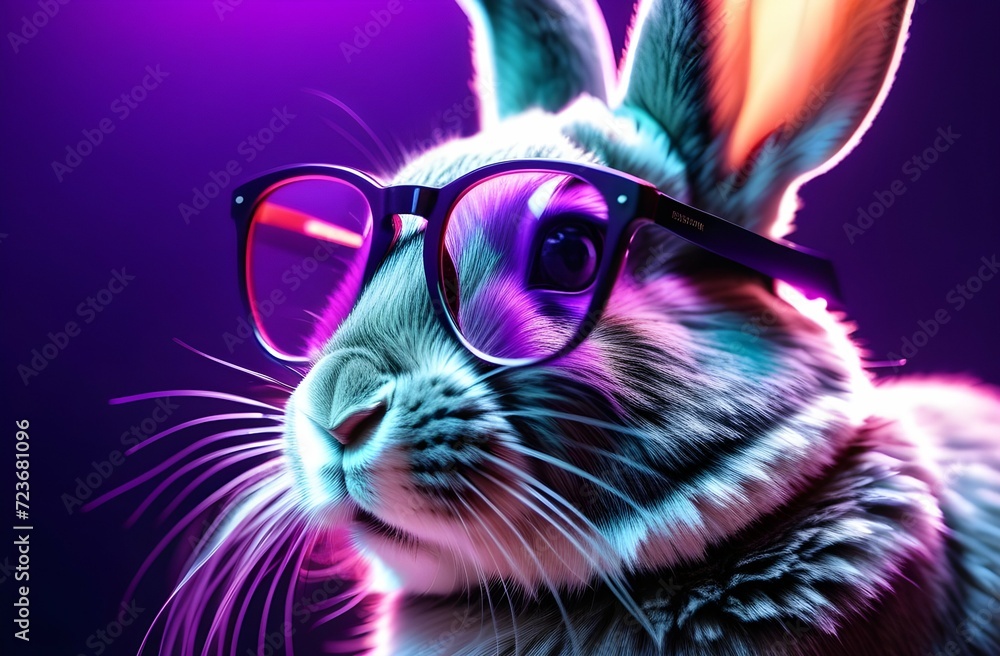 Rabbit with glasses in neon light Rabbit with glasses in neon light