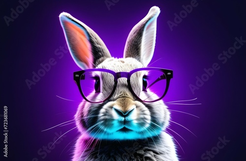 Rabbit with glasses in neon light