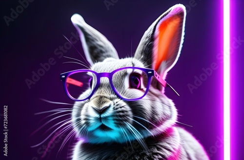 Rabbit with glasses in neon light