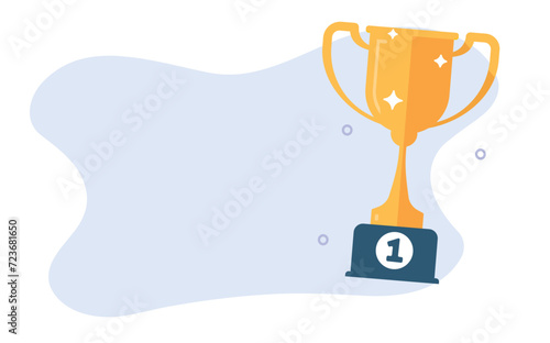 Trophy winner cup reward banner poster award for best winner vector graphic illustration copy space text, gold goblet game win prize design flat cartoon image clipart