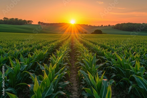 Glowing Sunset in a Corn Field: A Sensational Snap for a Summer Evening Generative AI © Satyam