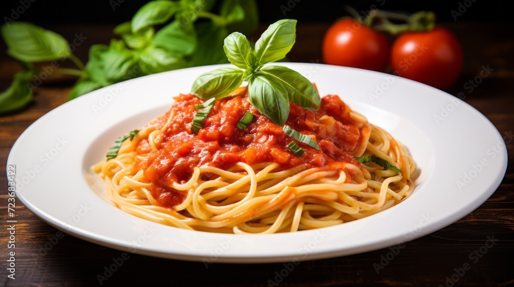 Delicious Spaghetti Pasta with Tomato Sauce and Fresh Basil