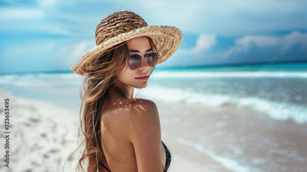 woman on the beach with sunglasses
