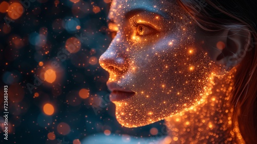 Portrait cosmique et technologique avec IA d'une femme 
