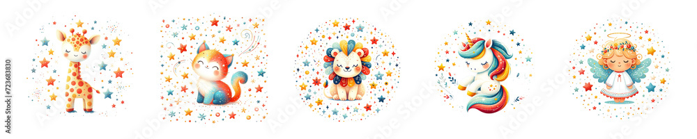 Cute animals on white background.Isolated image. Cute animals on white background.Isolated image.